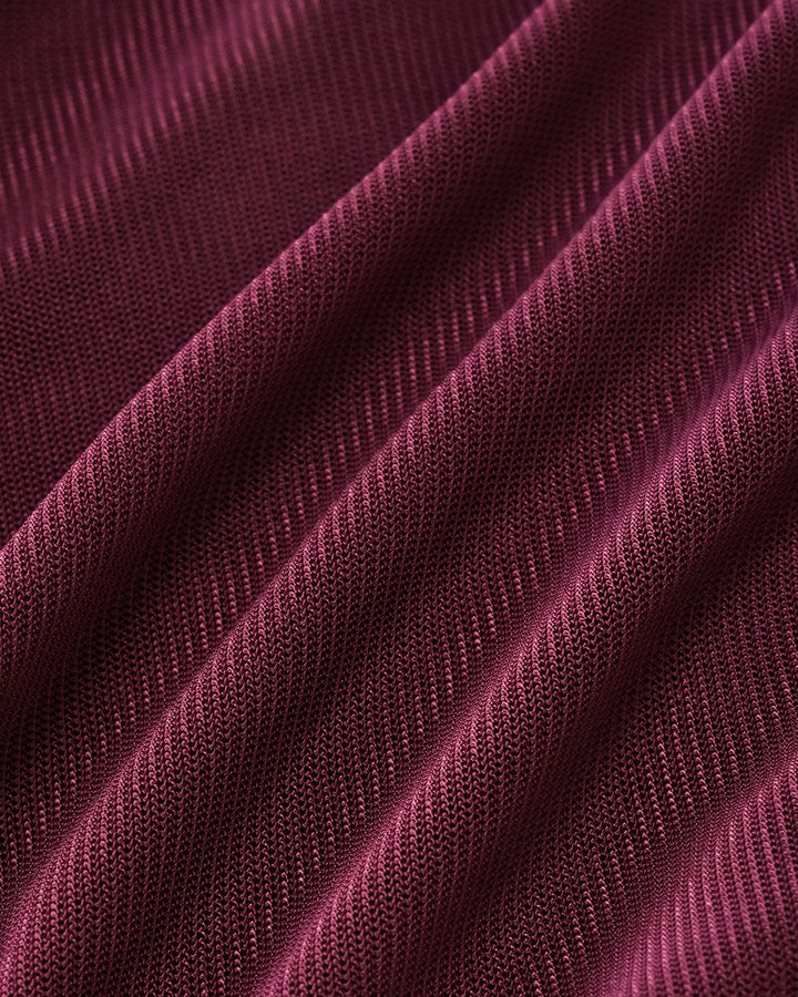 SALE | Elegant Wine Red V-Neck Slim Mesh T-Shirt