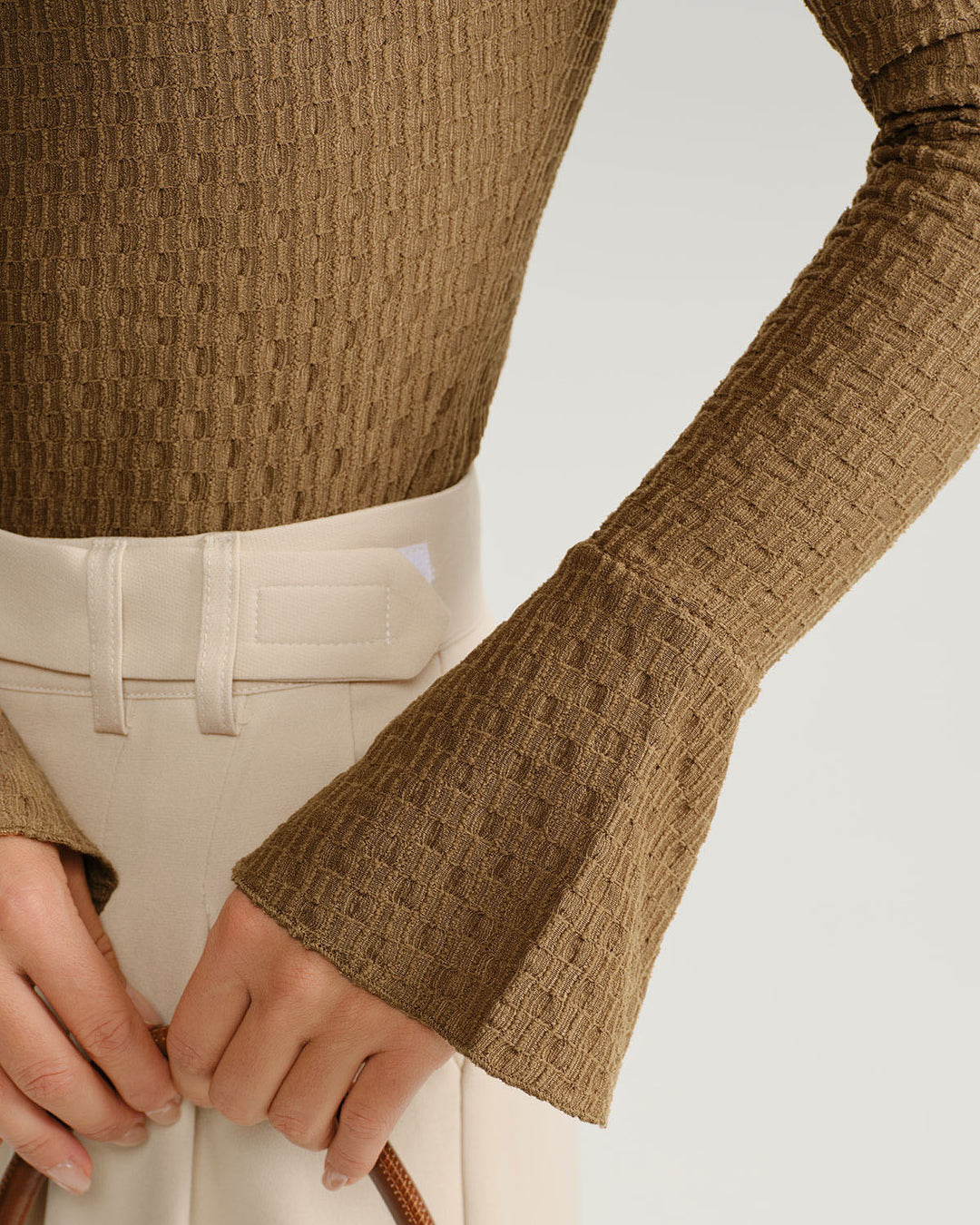 SALE | Brown Boat Neck Bell Sleeve Knit Tee