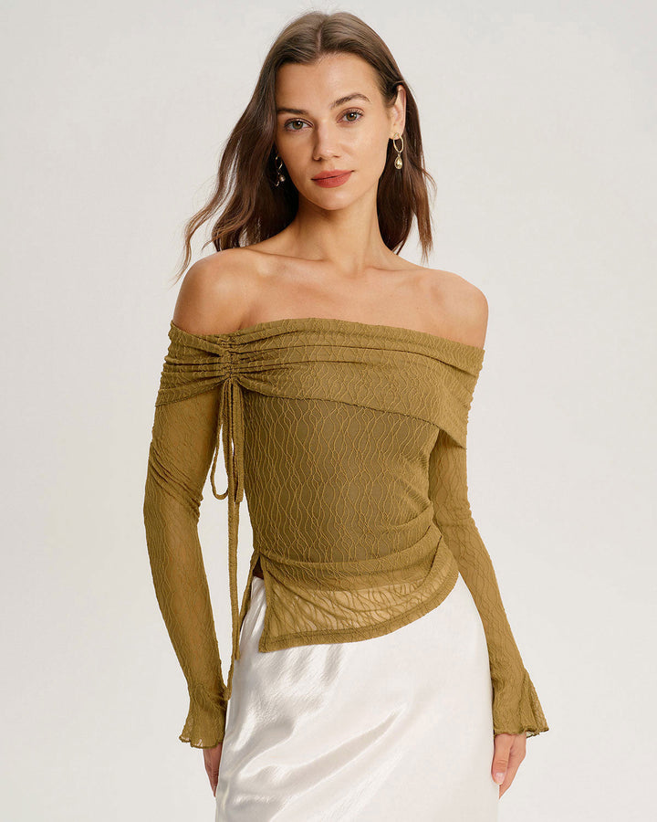 SALE | Green off-shoulder bell sleeve t-shirt for a stylish look