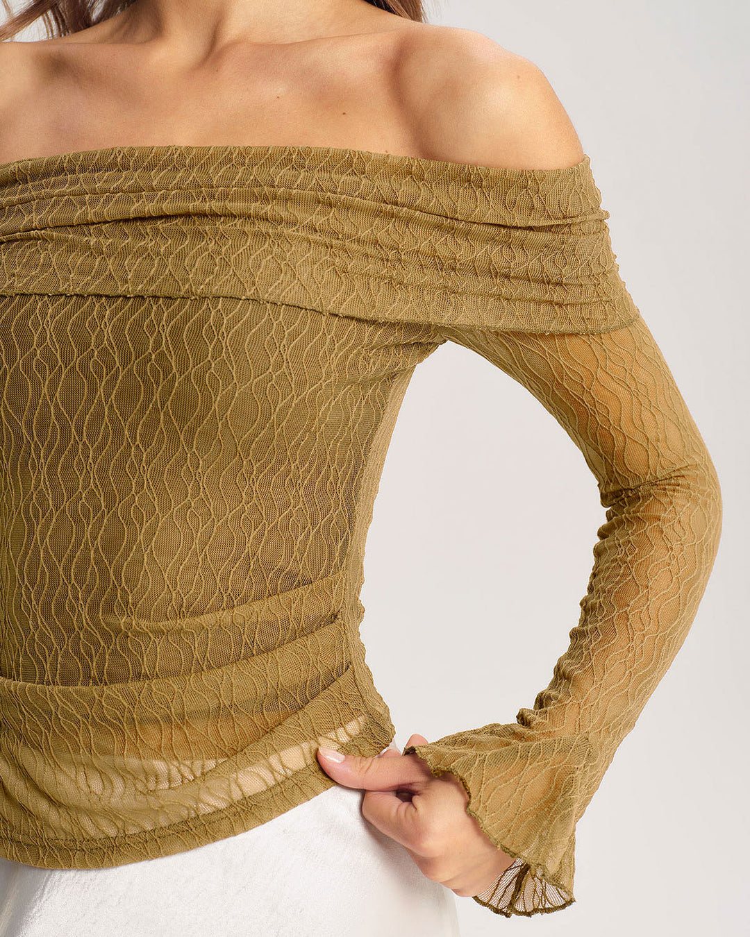 SALE | Green off-shoulder bell sleeve t-shirt for a stylish look