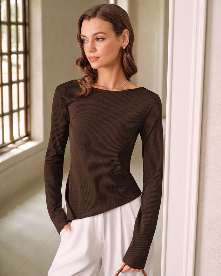 SALE | Brown Round Neck Knit Tee