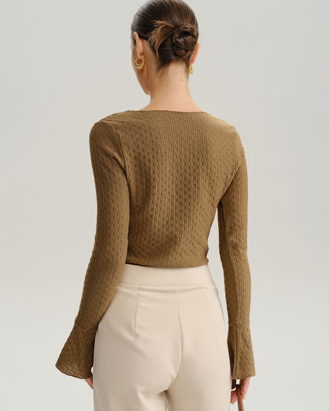 SALE | Brown Boat Neck Bell Sleeve Knit Tee