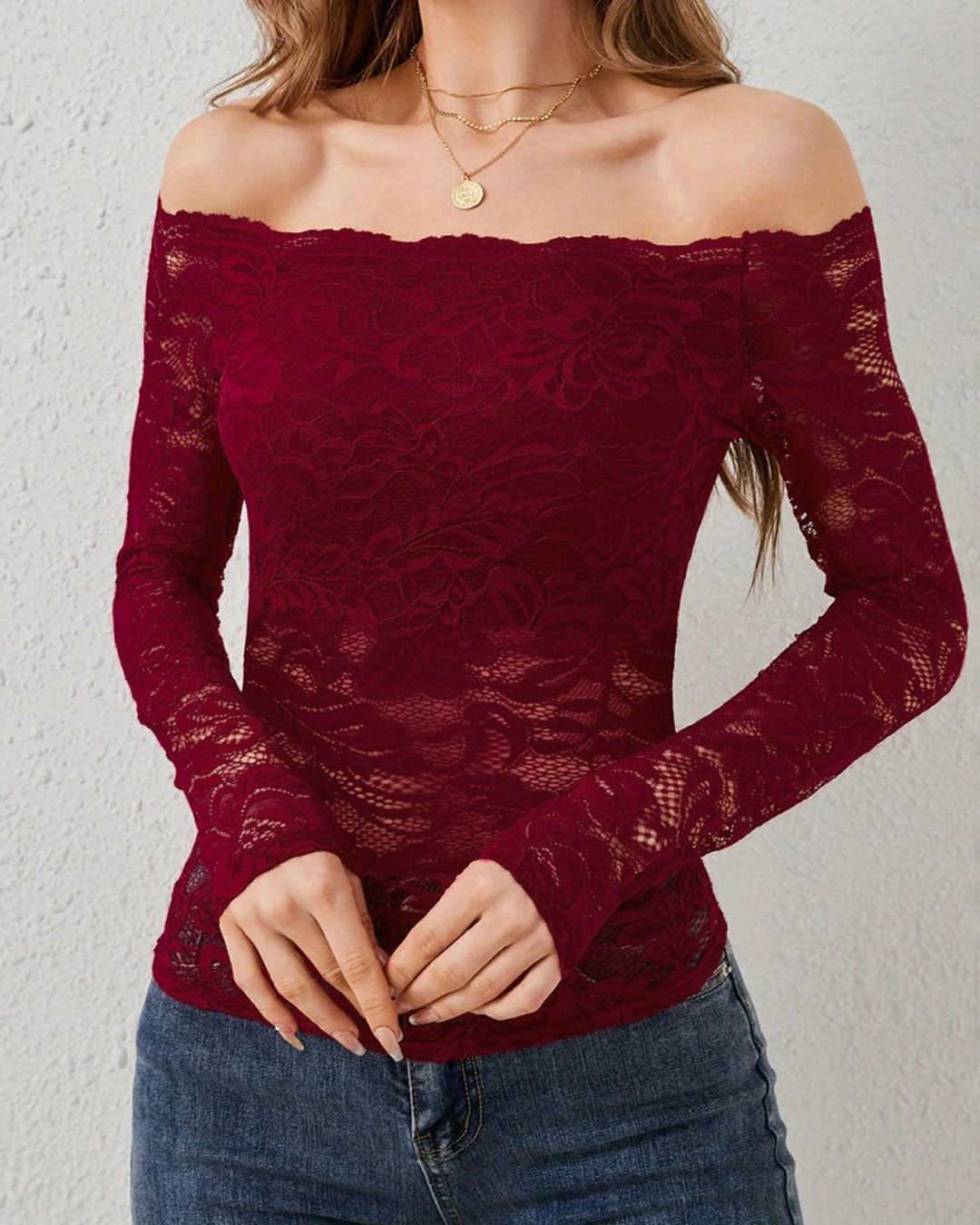 SALE | Red Floral Off The Shoulder Slim Tee