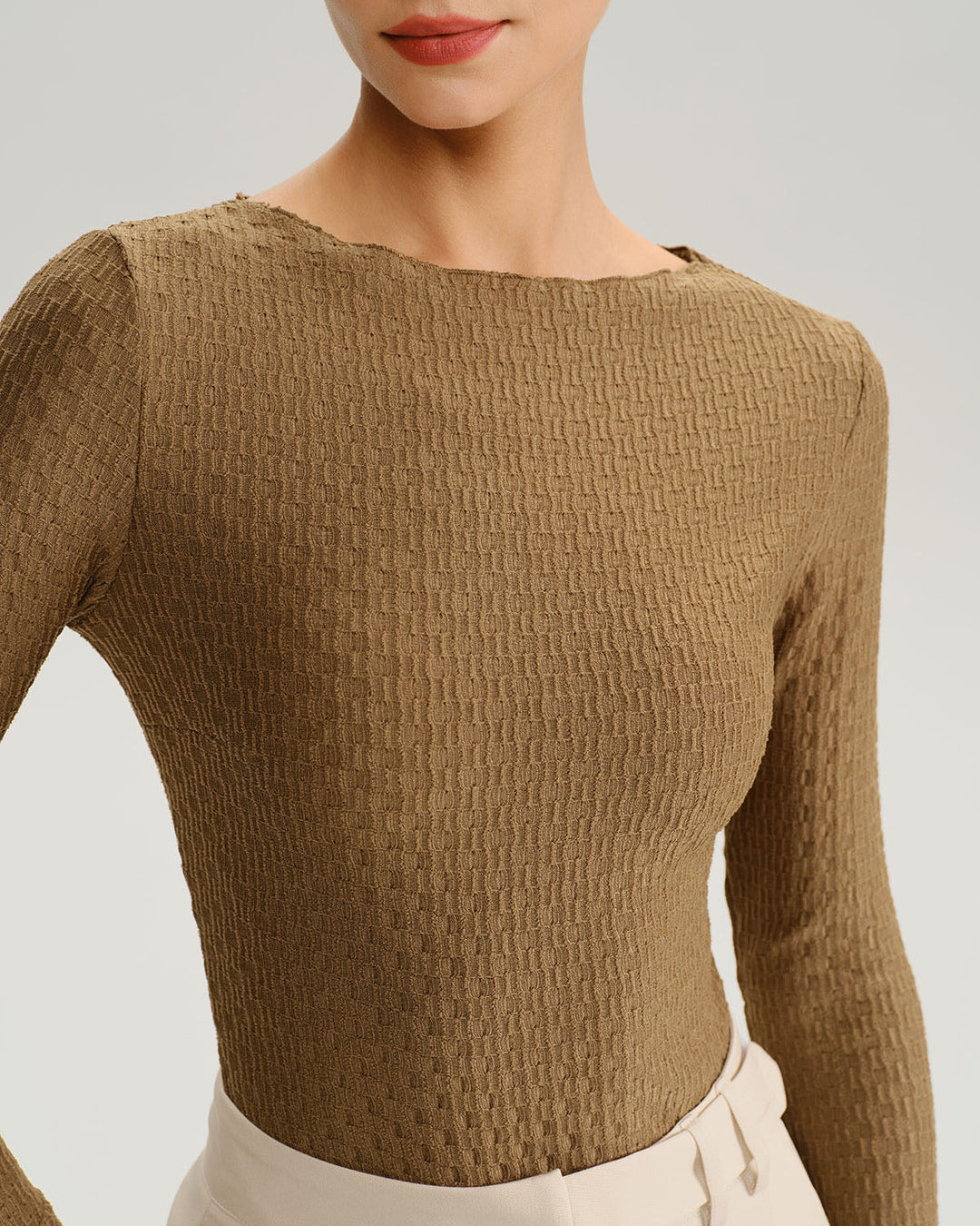 SALE | Brown Boat Neck Bell Sleeve Knit Tee