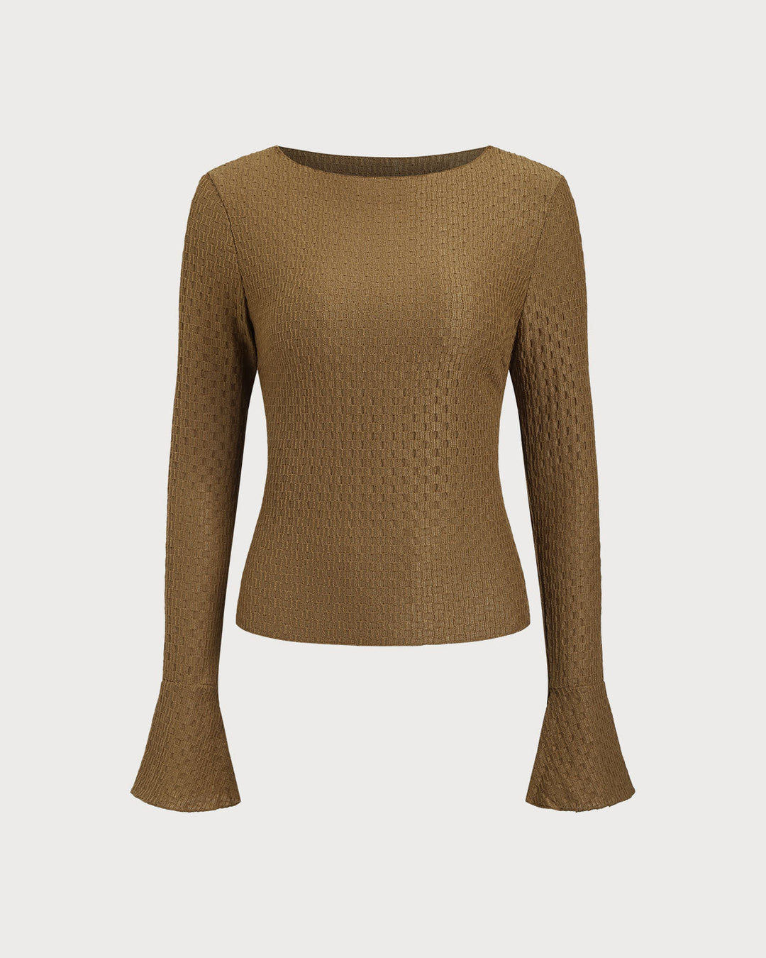 SALE | Brown Boat Neck Bell Sleeve Knit Tee