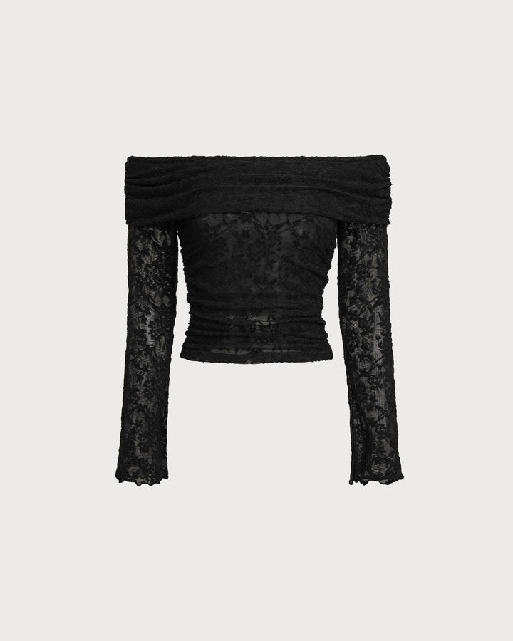 SALE | Black Lace Off The Shoulder Tee