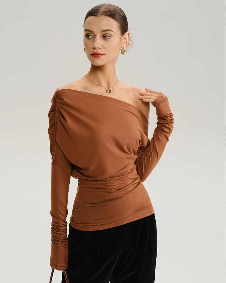 SALE | Brown Asymmetrical Batwing Sleeve Tee