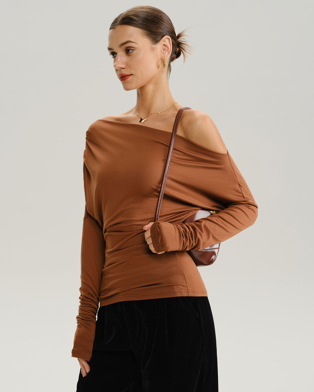 SALE | Brown Asymmetrical Batwing Sleeve Tee