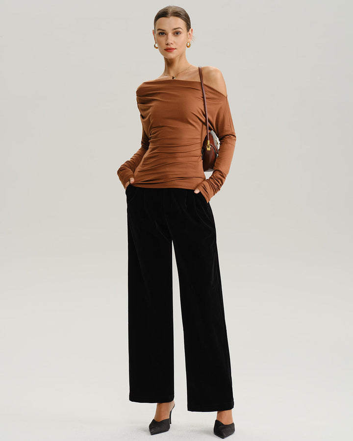 SALE | Brown Asymmetrical Batwing Sleeve Tee