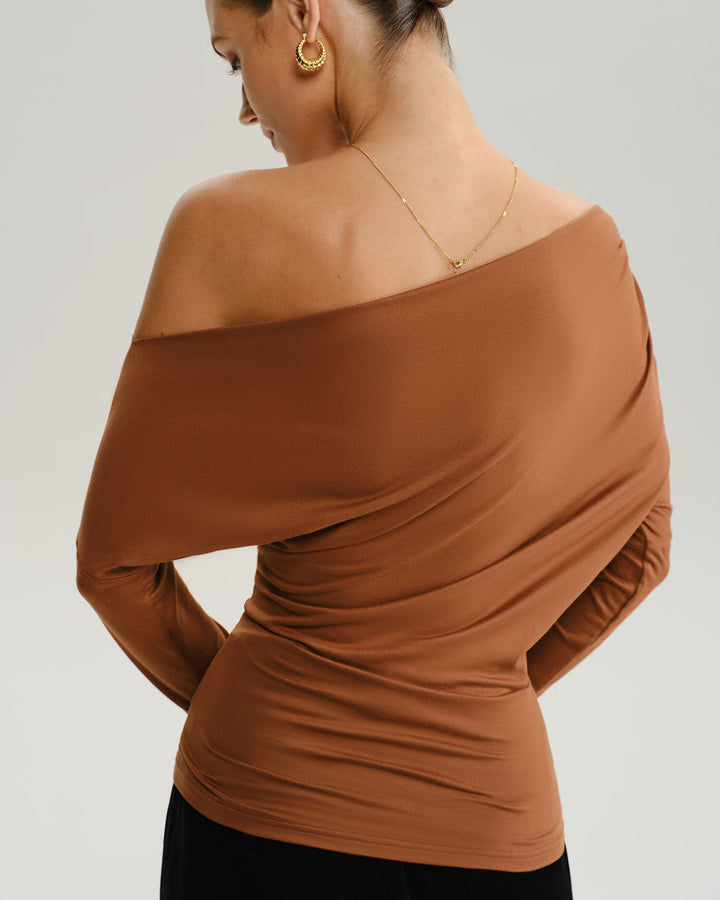 SALE | Brown Asymmetrical Batwing Sleeve Tee