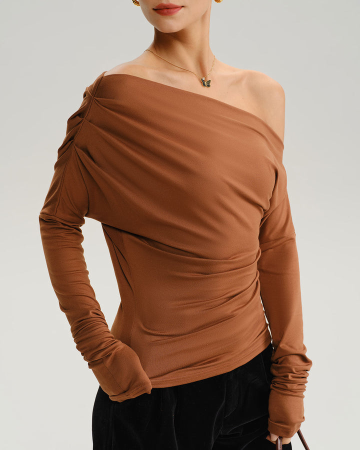 SALE | Brown Asymmetrical Batwing Sleeve Tee