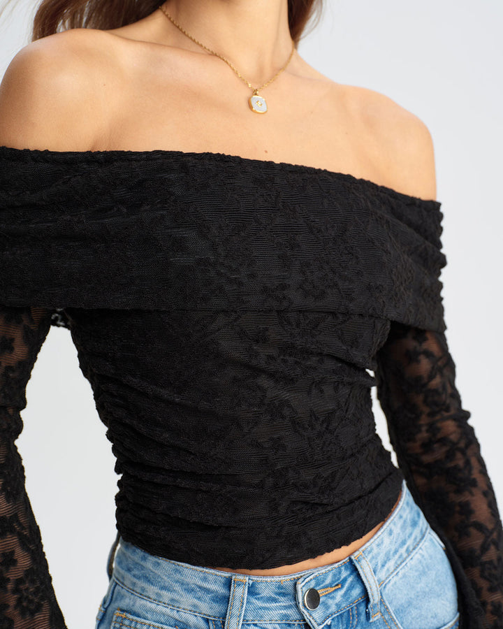 SALE | Black Lace Off The Shoulder Tee