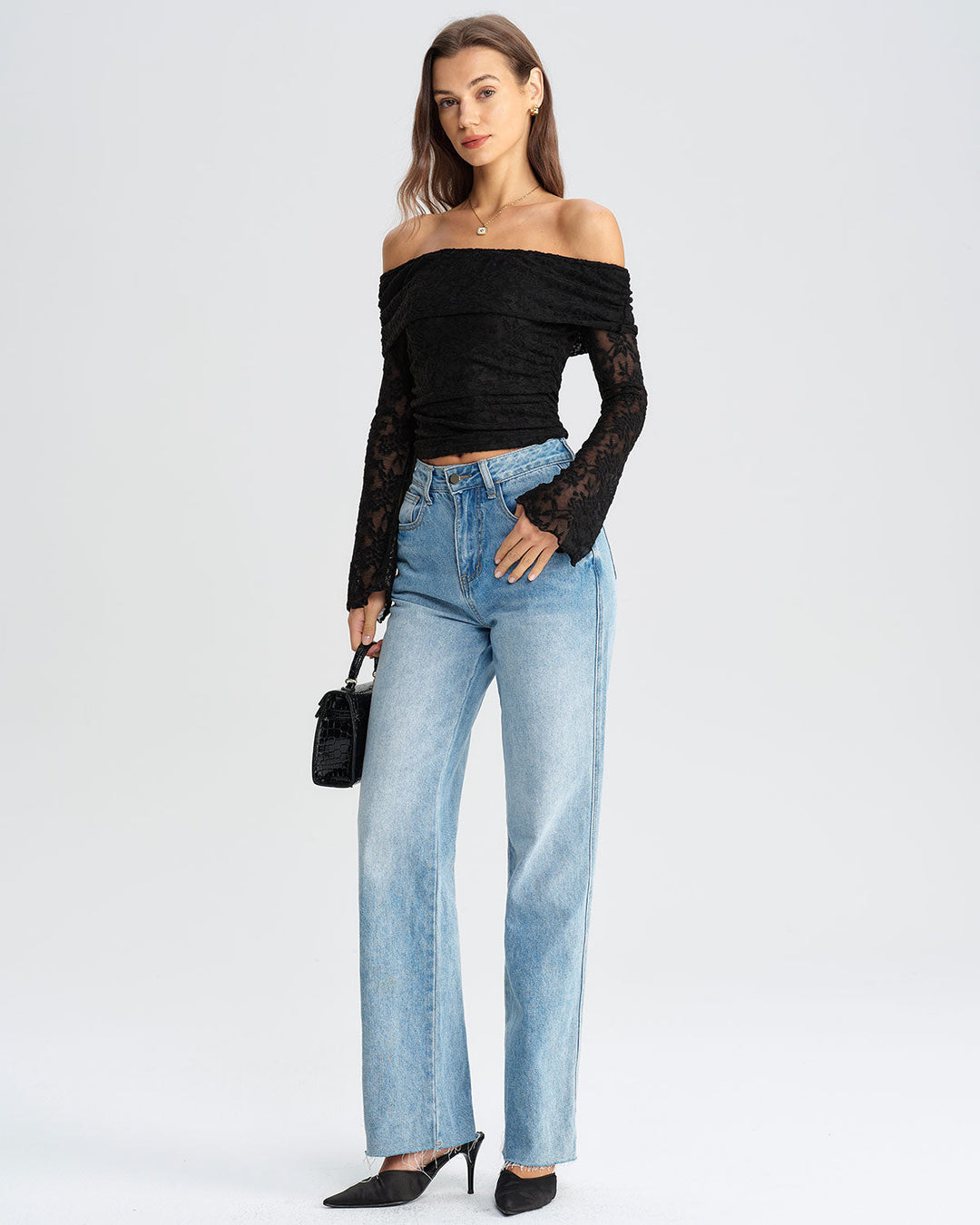 SALE | Black Lace Off The Shoulder Tee