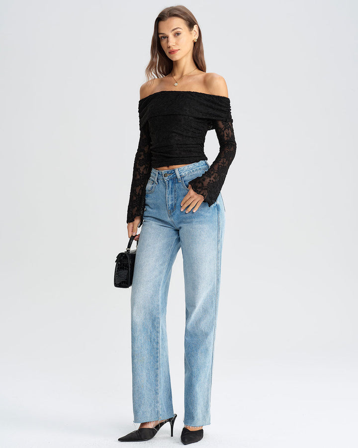 SALE | Black Lace Off The Shoulder Tee