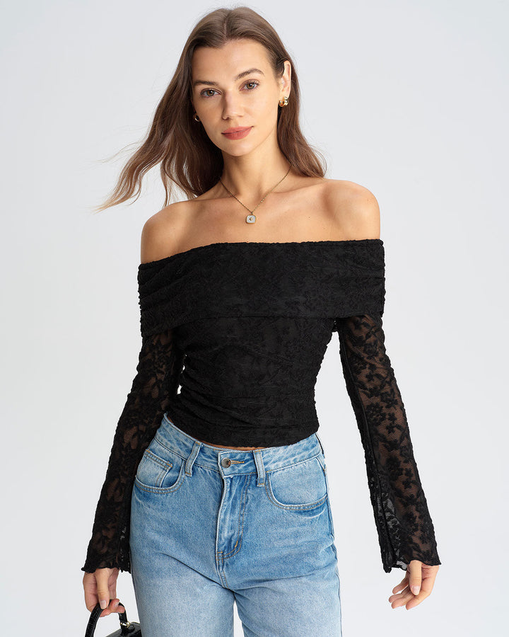 SALE | Black Lace Off The Shoulder Tee