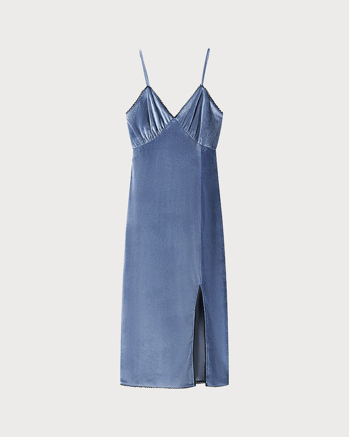 SALE | Blue Velvet Slip Midi Dress