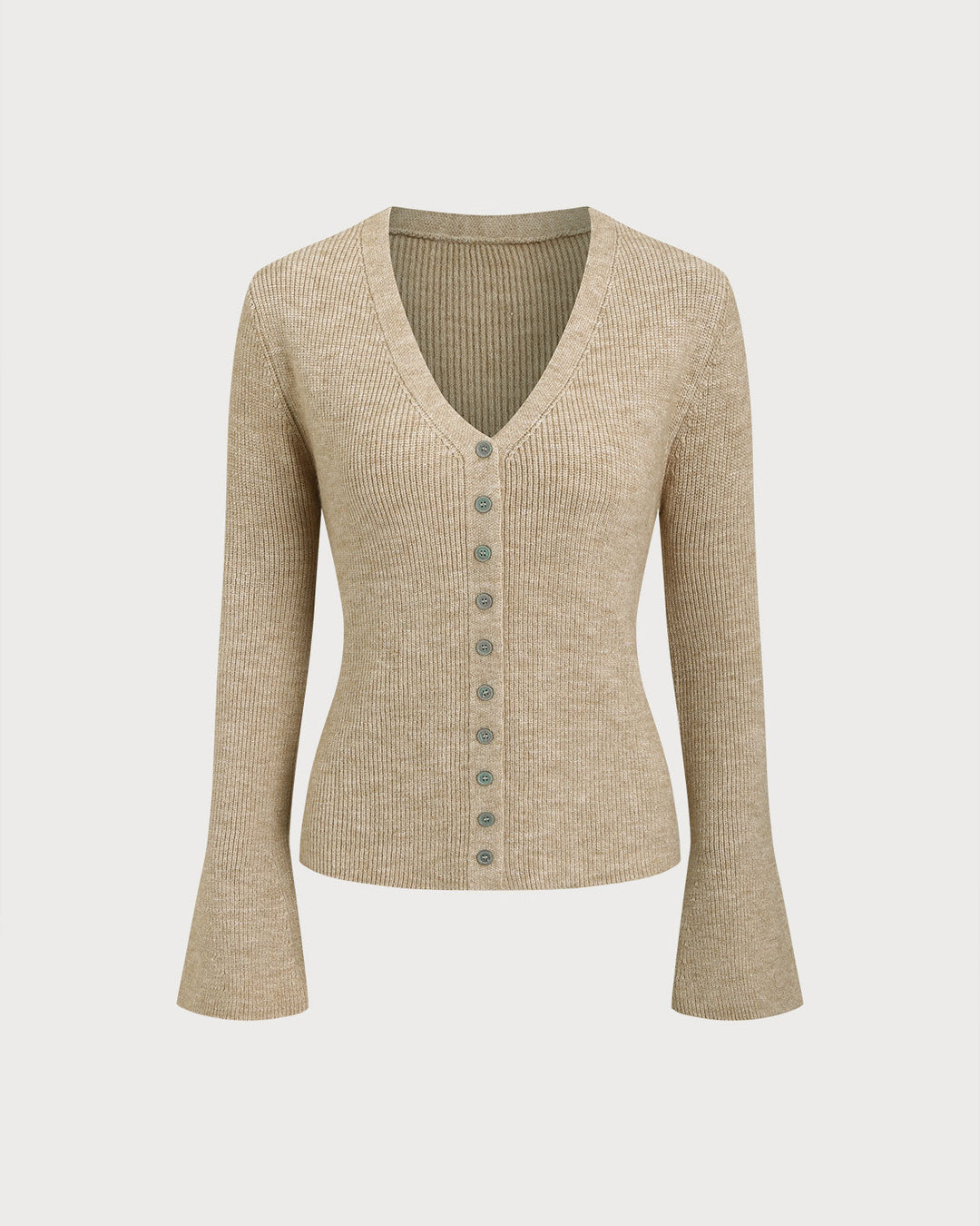 SALE | Khaki V Neck Button Knit Cardigan
