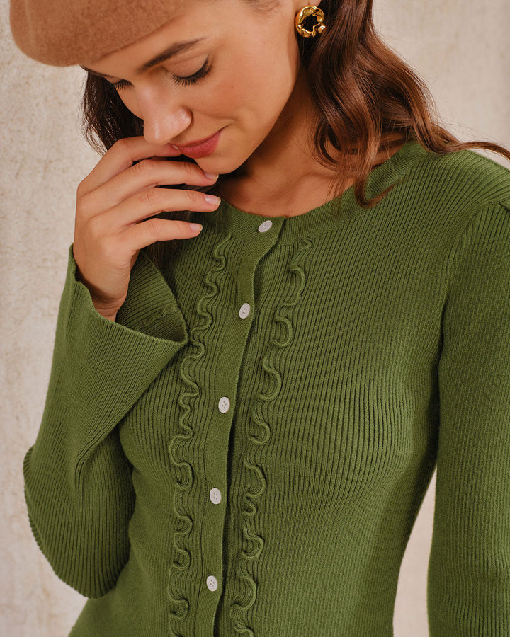 SALE | Green Bell Sleeve Button Knit Cardigan