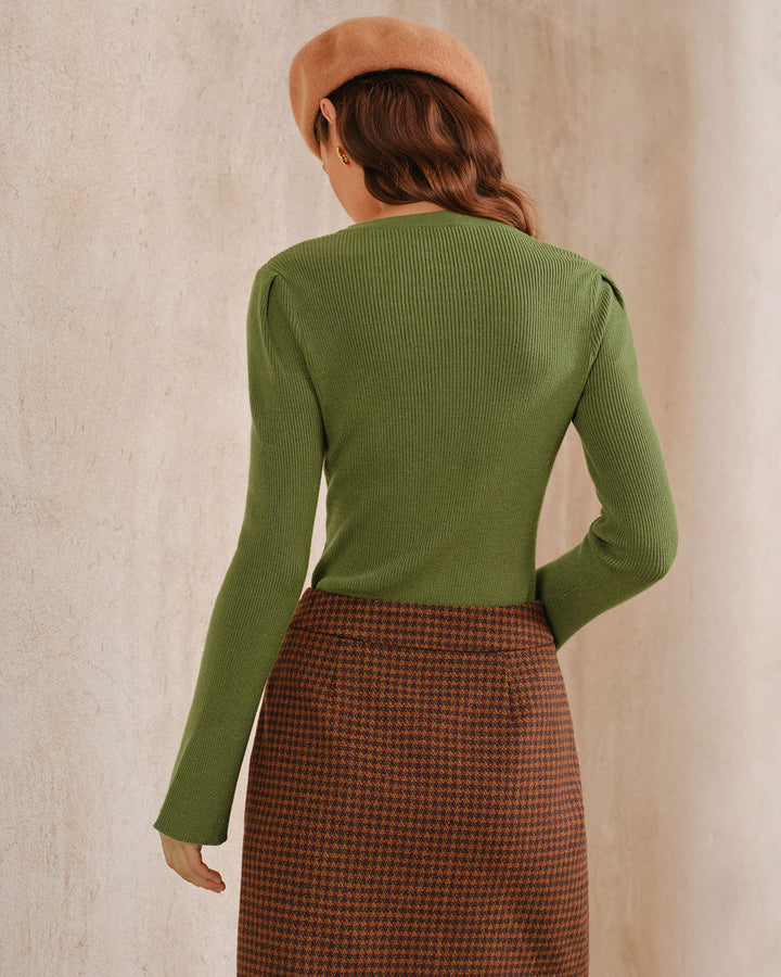 SALE | Green Bell Sleeve Button Knit Cardigan