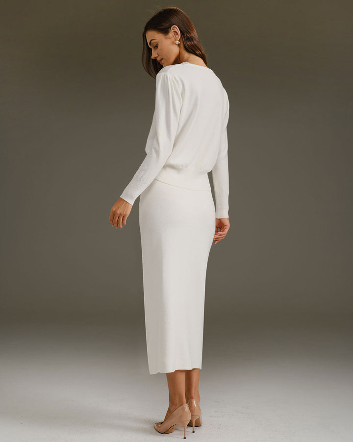 SALE | White V Neck Pearl Button Sweater