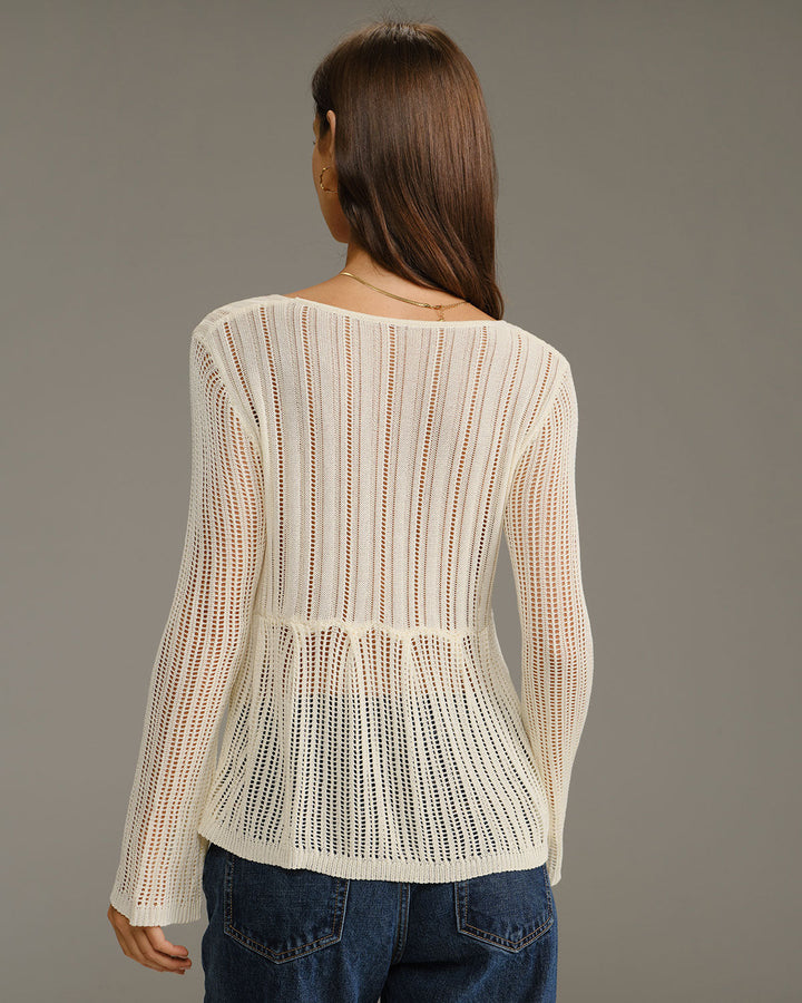 SALE | Beige V Neck Bell Sleeve Cardigan