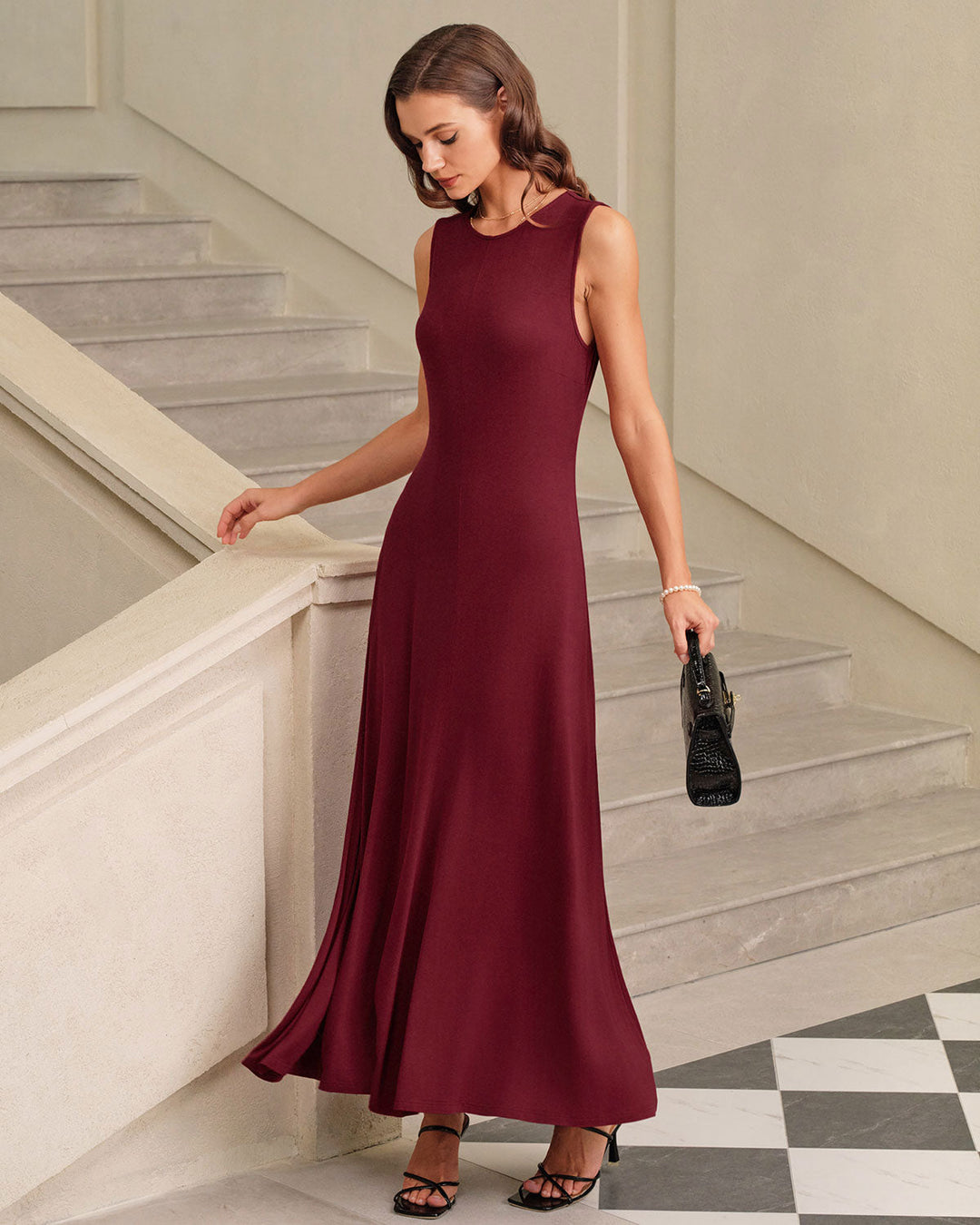 SALE | Red Round Neck A-Line Sleeveless Maxi Dress