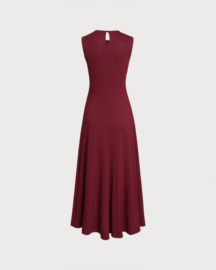 SALE | Red Round Neck A-Line Sleeveless Maxi Dress