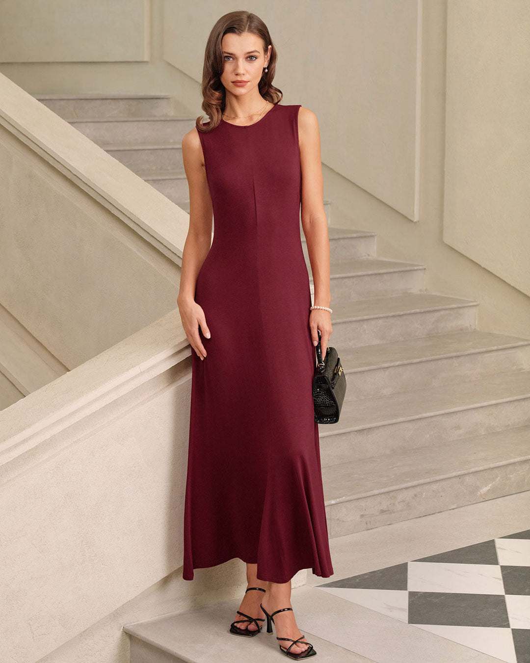 SALE | Red Round Neck A-Line Sleeveless Maxi Dress