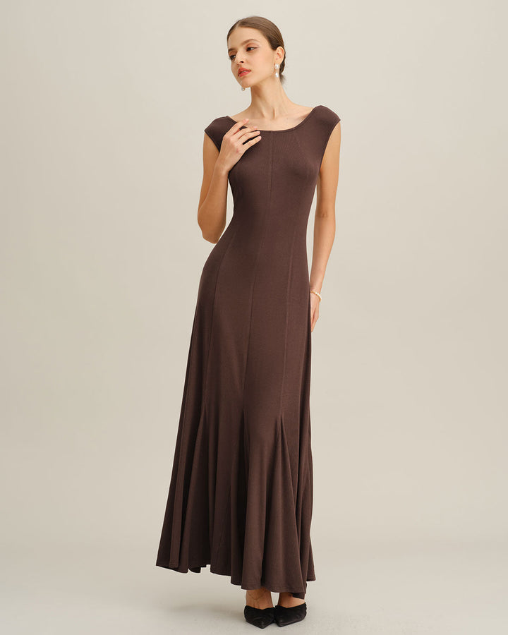 SALE | Coffee Boat Neck Knit Maxi Dress