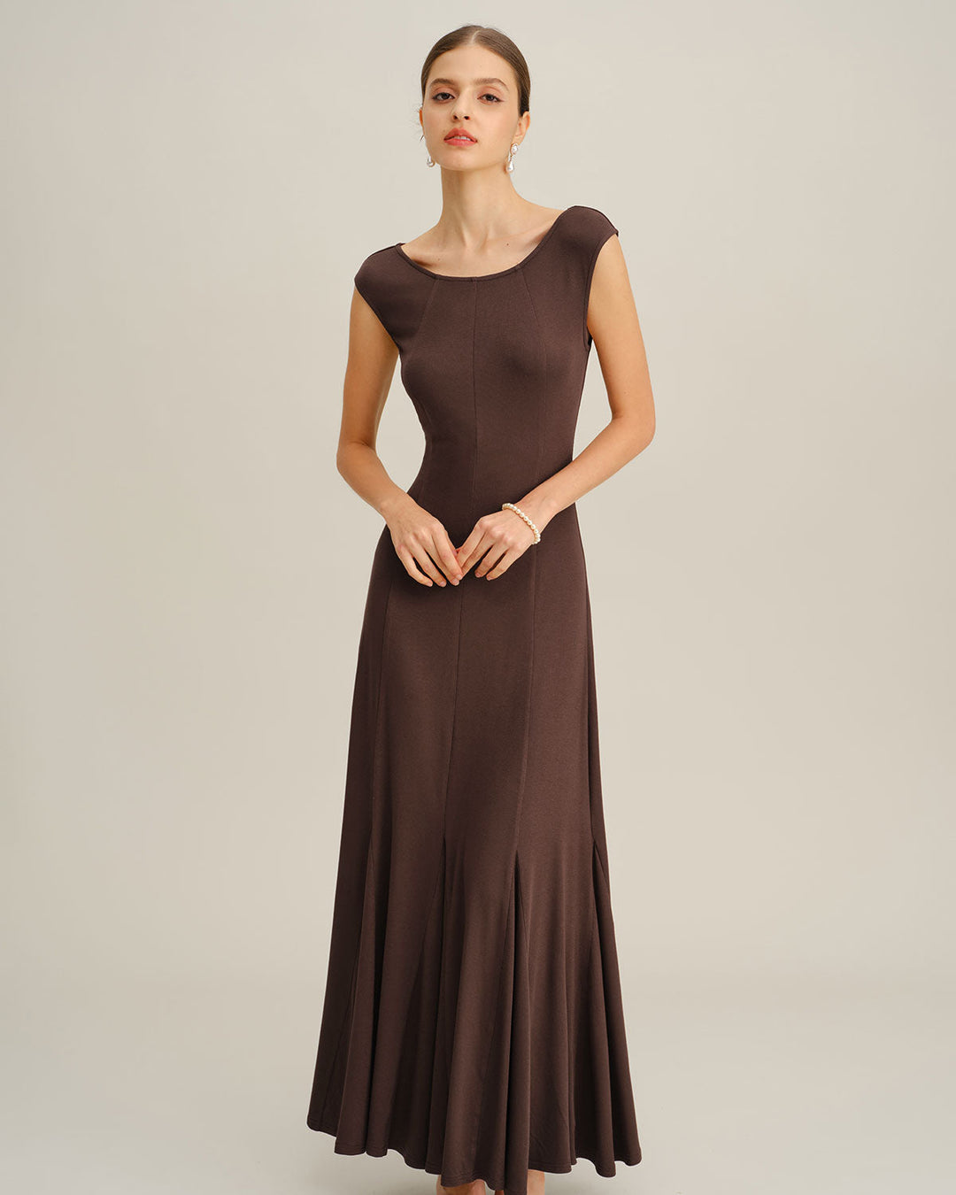 SALE | Coffee Boat Neck Knit Maxi Dress