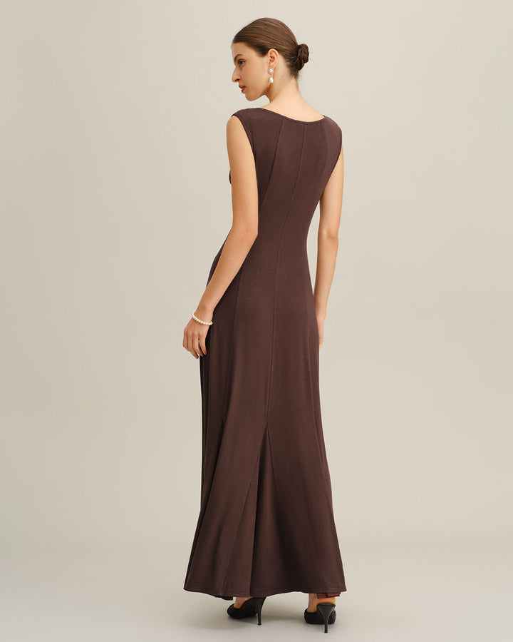SALE | Coffee Boat Neck Knit Maxi Dress