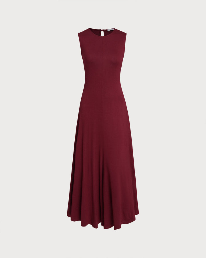 SALE | Red Round Neck A-Line Sleeveless Maxi Dress