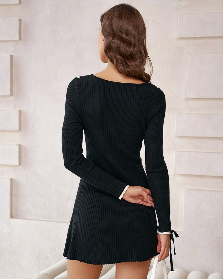 SALE | Black Contrasting Sweater Mini Dress