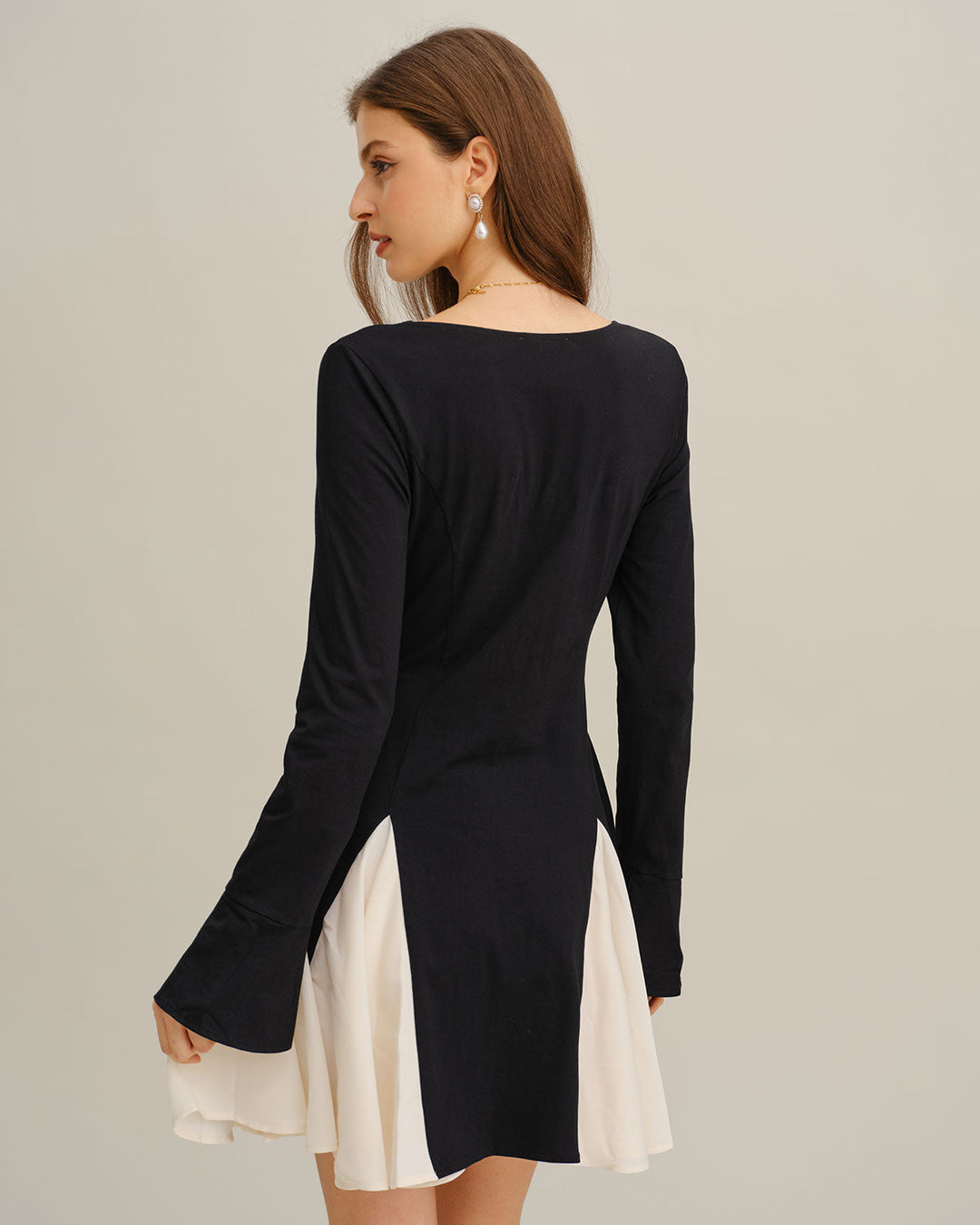 SALE | Black Contrasting Bell Sleeve Mini Dress