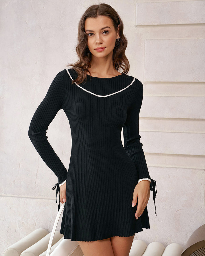 SALE | Black Contrasting Sweater Mini Dress