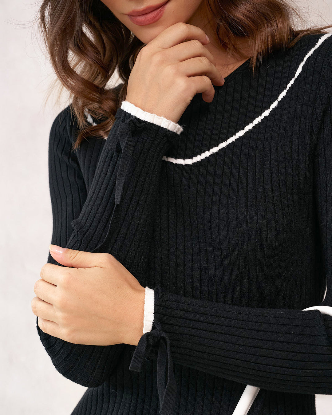 SALE | Black Contrasting Sweater Mini Dress