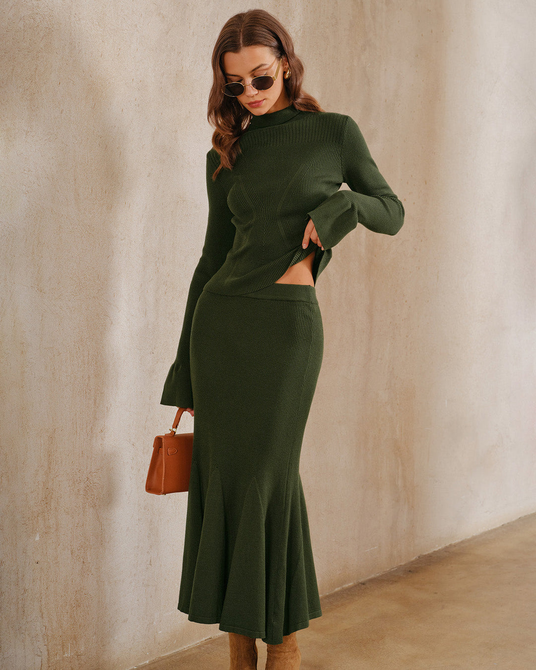 SALE | Green Knit Mermaid Midi Skirt