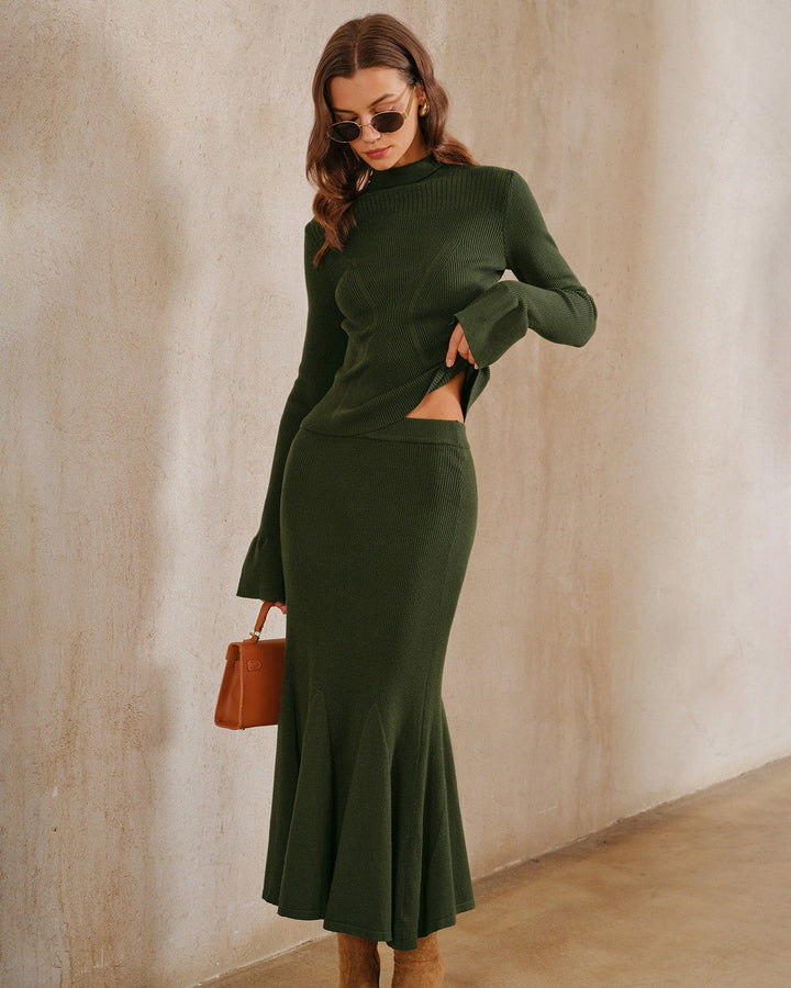 SALE | Green Knit Mermaid Midi Skirt