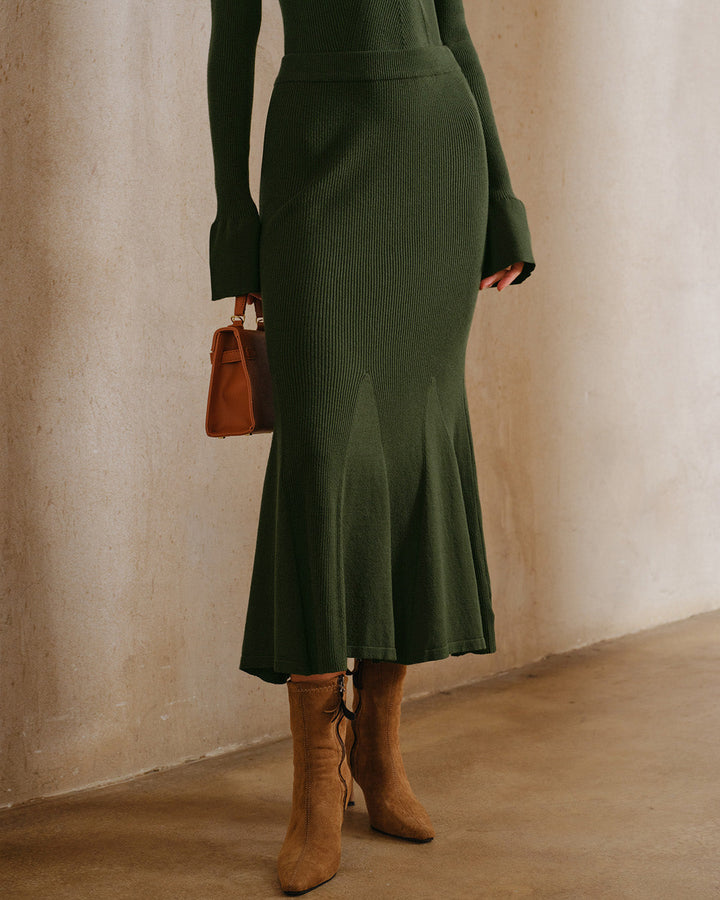 SALE | Green Knit Mermaid Midi Skirt
