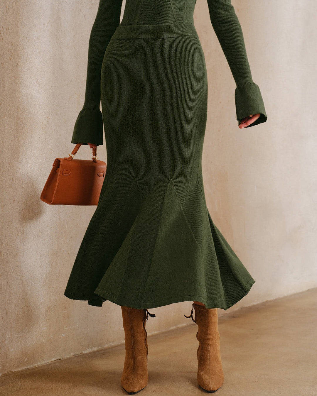 SALE | Green Knit Mermaid Midi Skirt
