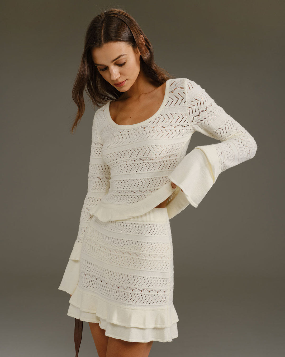 SALE | Beige High Waisted Knit Mini Skirt