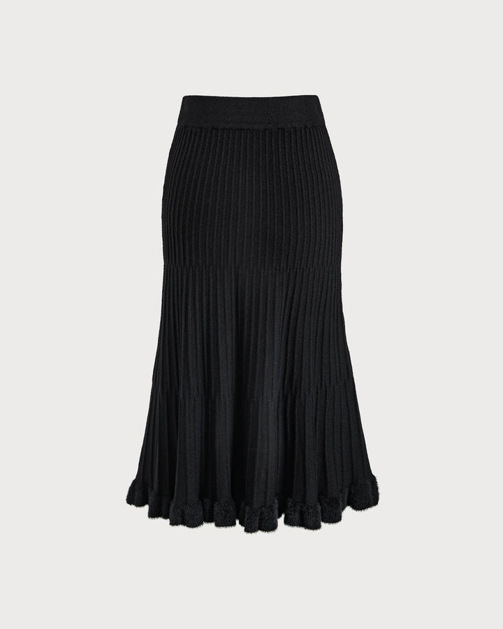 SALE | Black Natural Waisted A-Line Midi Skirt