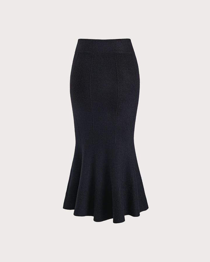 SALE | Black Natural Waisted Mermaid Midi Skirt