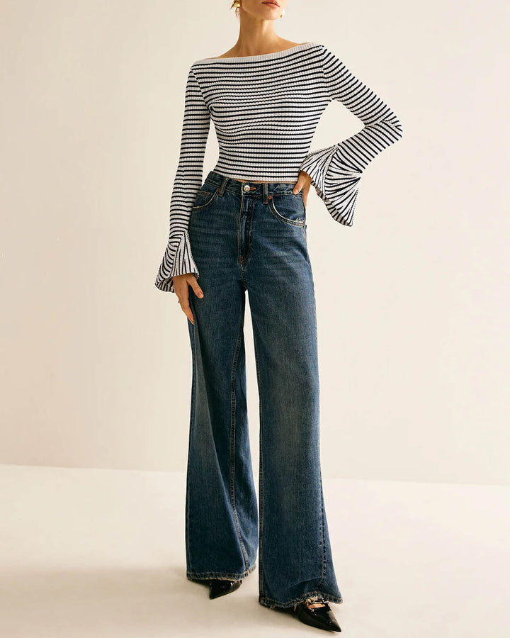 SALE | Black Striped Bell Sleeve Tee