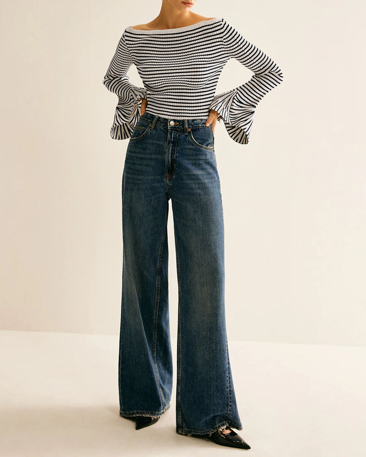 SALE | Black Striped Bell Sleeve Tee