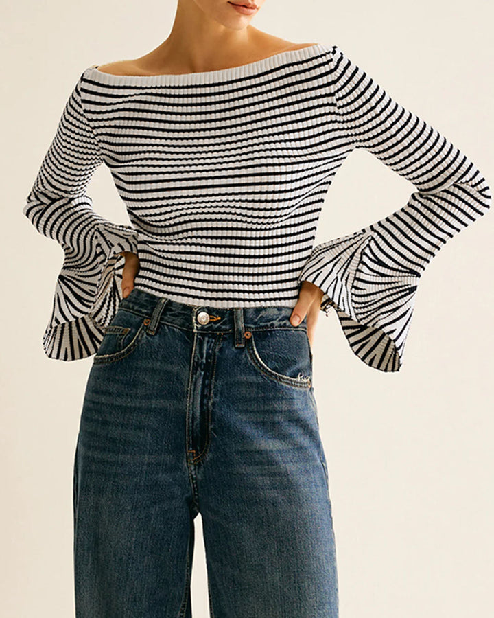 SALE | Black Striped Bell Sleeve Tee