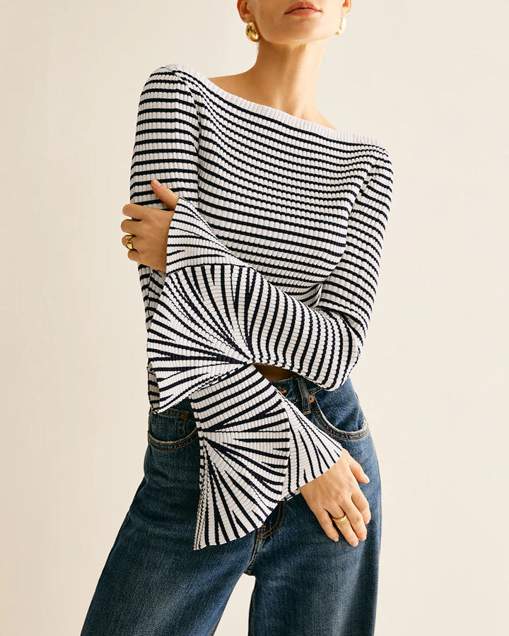SALE | Black Striped Bell Sleeve Tee
