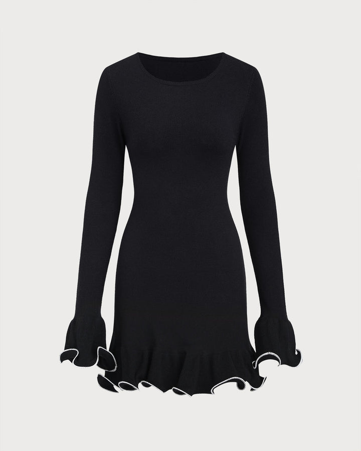 SALE | Black Contrasting Bell Sleeve Sweater Dress