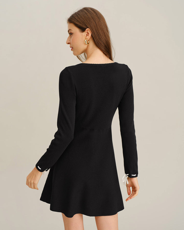 SALE | Black Contrasting A-Line Sweater Dress