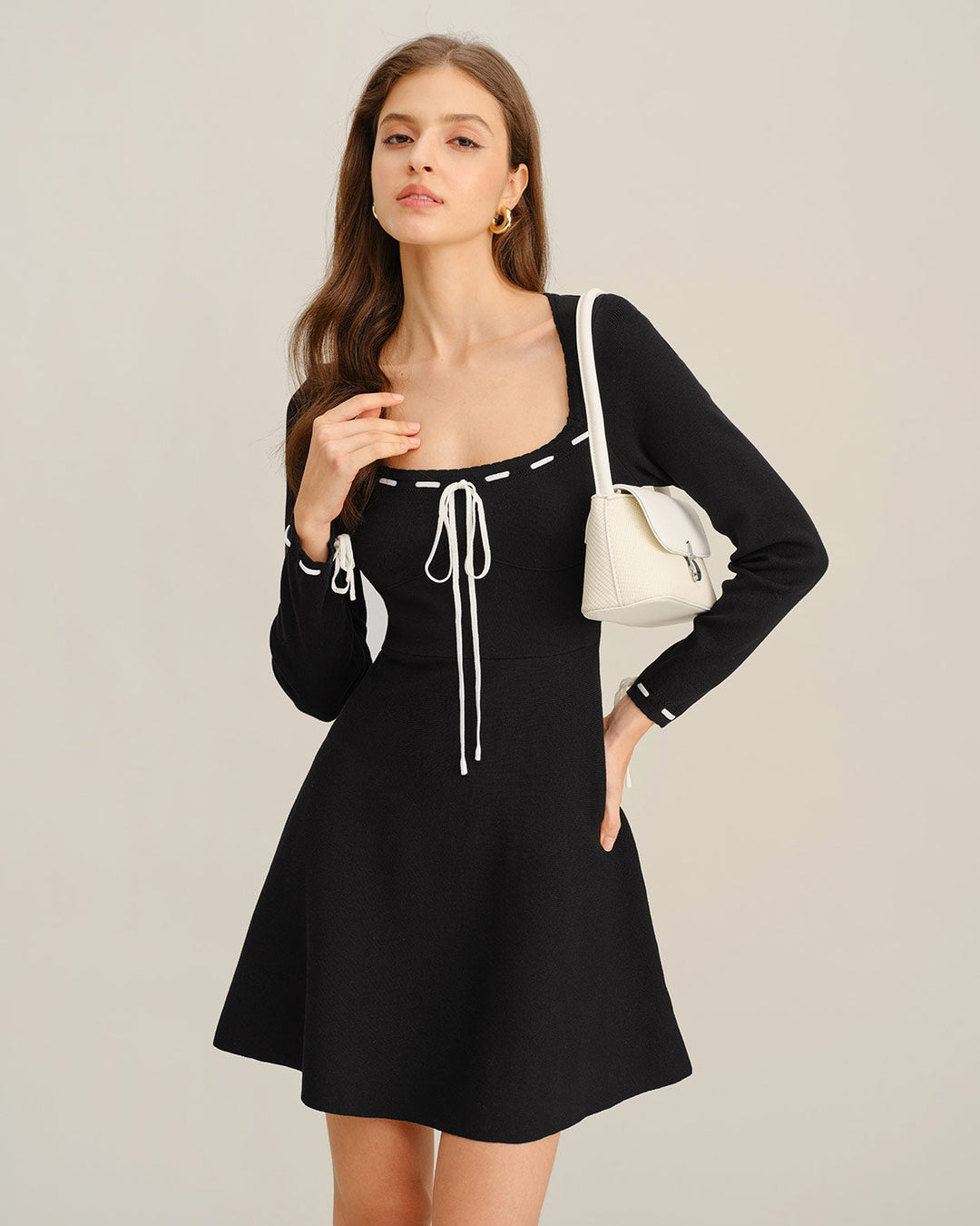 SALE | Black Contrasting A-Line Sweater Dress